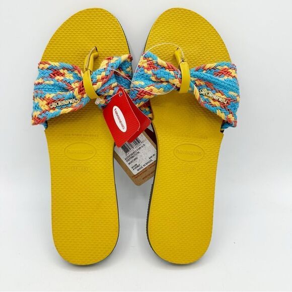 NWT's Havaianas You‎ St. Tropez Mesh Turquoise and Mustard Flip Flops US 9/10 - Picture 4 of 12